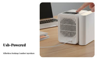 USB Water Cooling Fan Low Noise Mini Desk Air Chiller Humidifies USB Air Chiller for Office Workers, Students, Dorm Room, Bedroom