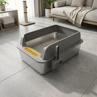 Cat Toilet Stainless Steel Tray with High Sides, Open Pan for Indoor Felines and Multi-Cat Household Use