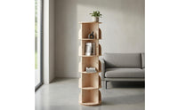 Wooden Rotating Bookshelf Floor Standing Bookcase Unit Curved Panels Round Swivel Book Shelf