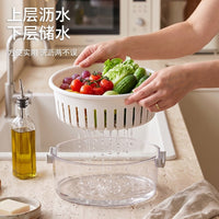 Modern Round Dual-Layer Colander with Fruit Bowl, PP, White, Large and Small Sizes