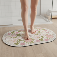 Floral Diatomaceous Earth Bath Mat Super Absorbent Non-Slip Quick Dry Floor Mat