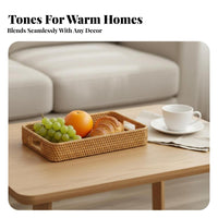 Rectangular Woven Tray with Handles Handmade for Living Room, Hosts, Cafe Owners