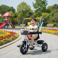 Push Handle Tricycle Parent Controlled Steering Infant Pedal Bike Lightweight & Portable Convertible Pushchair Trike for Young Children, Infants