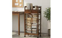 Wood Drawer Basket Cart Open Frame with Drawer Brown Finish Wooden
