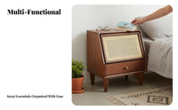 Modern Minimalist Design Bedside Storage Cabinet Rattan Design Wicker-Front Cabinet Versatile Use Nightstand Space Saving for Apartment Dwellers, Guesthouse Operators, Bedroom, Small Areas, Living Room, Next to Sofa