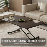 Foldable Design Convertible Lift-Top Table Space Saving Lift-Top Rolling Desk Multi-Functional Living Room Furniture Adjustable Height for Small Apartment Residents, Telecommuting Workers, Homeowners, Dining, Home Office