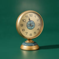 Gold-Tone Desk Clock with Pedestal Brushed Pedestal Clock Vintage-Luxe Analog for Bookshelf