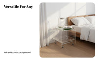 Transparent Design 2-Tier Rolling Trolley Movable with Wheels 2-Tier Rolling Trolley Multi-Functional Bedside Cabinet Multifunctional for Apartment Dwellers, Office Workers, Bedroom, Living Room, Small Areas, Kitchen