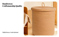 With Lid Lidded Rope container Woven Design Cotton Rope container Large Capacity Laundry Hamper Sturdy for home dwellers, Families, Students, Bedroom, Bathroom, Living Room, Nursery