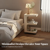 Space-Saving 3-Tier Rolling C-Table Multi-Functional 3-Tier Rolling Stand Stable Frame Household Furniture Rounded Corners for Apartment Dwellers, Office Workers, Living Room, Sofa Side, Bedroom, Small Areas