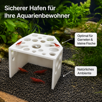 Aquatic Habitat Cave, Shrimp Hideout, Rustic Resin Cave for Fish, Shrimp & Amphibians, Breeding Chamber, 4-9mm Entrances, Non-Toxic