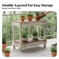Rustic Design 2-Tier Plant Stand Indoor & Outdoor Use Two-Tier Console Table Weather-Resistant Flower Pot Holder Vintage Look for Decor Enthusiasts, Homeowners, Decorators, Balcony, Living Room, Corner, Entryway
