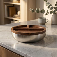 Acacia Wood Divided Fruit Tray Warm Brown Grain Stainless Steel Fruit Tray Polished Tableware Round