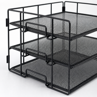 Black Metal Desktop Organiser, Foldable Desktop Organiser for Documents, 45x32x32cm Desk File Rack, Multi-Tier Office Document Holder