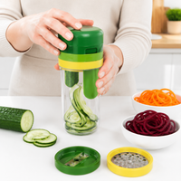 3-in-1 Julienne Slicer, Kitchen Utensil with Stainless Steel Blades, Green Vegetable Cutter for Zoodles, 15.6x8.1x8.1cm with Container