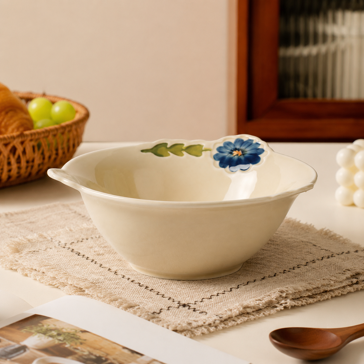 Classic Modern Curry Plate, Pasta Plate, Small Bowl, Ceramic, Floral Pattern, Microwave Safe
