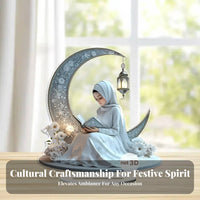2D Reading Girl decor Ornament Presentable Ramadan Acrylic Moon decoration for Desktop, Cabinet Party Festival