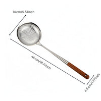 Wood Handle Skimmer Spoon Quick Draining Stainless Steel Skimmer Spoon Rust-Resistant Kitchen Tool