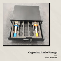 Lockable 19" 2U Drawer Travel Case, Universal Microphone Receiver Rack Drawer