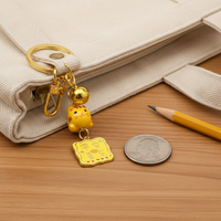 Lucky Cat Bell Keychain Bag Charm - Ceramic Maneki-Neko with Metal Accents