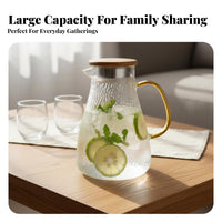 Large Capacity Glass Water Pitcher Easy to Clean Glass Pitcher with Lid Dishwasher Safe for Families, Hosts, Living Room, Daily Use, Kitchen