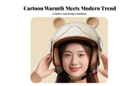 Cute Animal Ears Helmet 3C Certified Cute Bear Ear Helmet Windproof Impact-Resistant Headwear for Women, Cold Weather