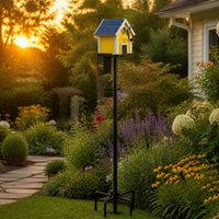 Minimalist Tall Black Birdhouse Pole Stand, Heavy Duty Metal with 5-Prong Base, Adjustable for Garden Backyard Outdoor