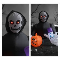 Inflatable Skeleton with Pumpkin Illuminated Skeleton and Ghost Inflatable Halloween Yard Decoration with Lights Scary Spooky