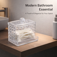 Swab Holder with Bamboo Lid, Clear Acrylic Stackable Diamond Pattern, Bathroom Containers for Vanity Table, Makeup Organiser Set