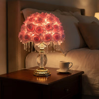 Romantic Rose Petal Lamp Warm Lamp with Crystal Drops Soft Realistic for Reading Corner