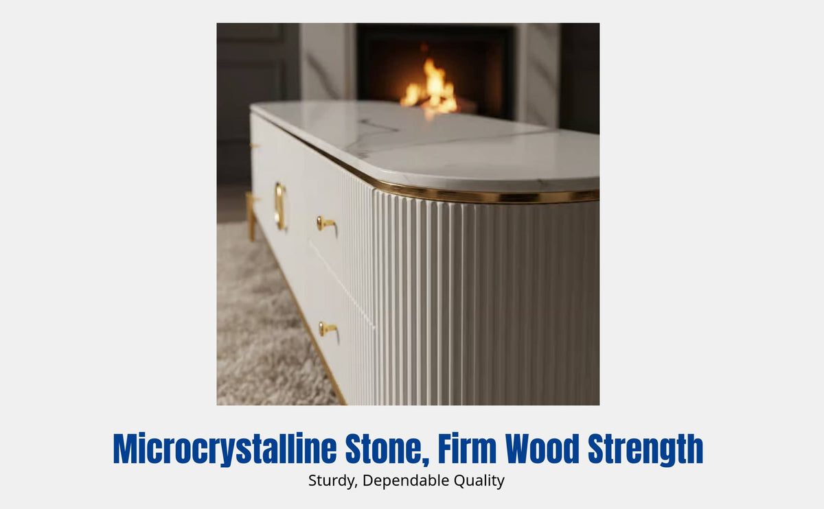 Modern Minimalist Coffee Table, Luxury Marble TV Cabinet, Sturdy Wood Storage Sideboard for Living Room