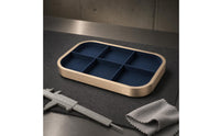 Gold-Tone Rectangular Jewelry Tray Aluminum Alloy Microfiber-Lined Jewelry Tray Dark Blue Lining Accessory Organizer Rounded Corners