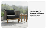sturdy Wood Frame Woven Armchair All-Weather Design paded Armchair and Table Set Thick pads Patio Seating Modern Minimalist aesthetic for Villa Residents, Garden lovers, Balcony, Sunroom, rearyard, Waterside