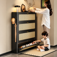 Metal Shoe Storage Cabinet, Narrow Flip-Drawer Shoe Rack for Hallway, Vintage Luxury Black Shoe Storage for Small Spaces, 31cm Deep