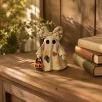 Halloween Ghost Decoration with Pail Vintage Patchwork Ghost Figure Handmade-Look Decorations Farmhouse for Shelf