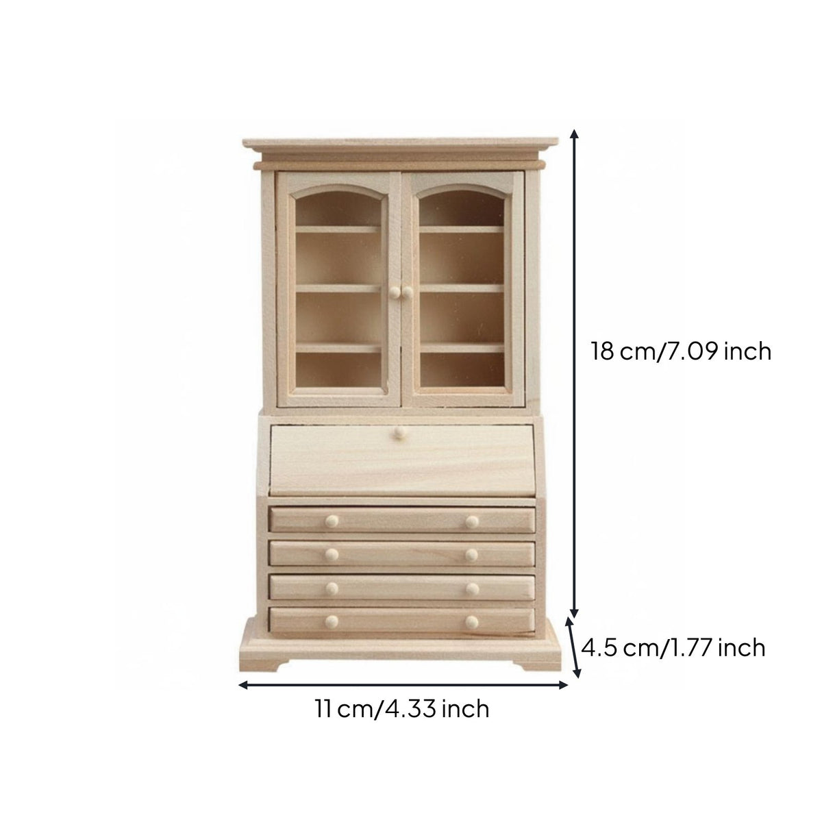 Vintage Design Wooden Dollhouse Sideboard Functional Drawers and Doors Dollhouse Cabinet Unpainted Wood Miniature Hutch for Collectors