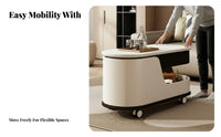 C-Shaped Rolling Table Minimalist Design Rolling C-Shaped Stand Rounded Corners Multi-Level Storage for Living Room