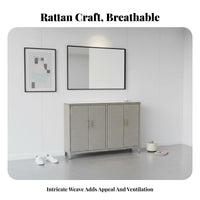 Multifunctional 2-Door Woven Cupboard Modern design 2-Door Rattan Console Multi-Purpose Storage Cabinet Contemporary Design for Apartment Dwellers, Interior Decorators, Entryway, Balcony, Hallway, Living Room