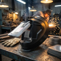 Fusing Helmet with Flip-up Lens Fullcomplete-Coverage Auto-Darkening Fusing Headgear Heat-Resistant Guarding Gear for Fabricators, Garage