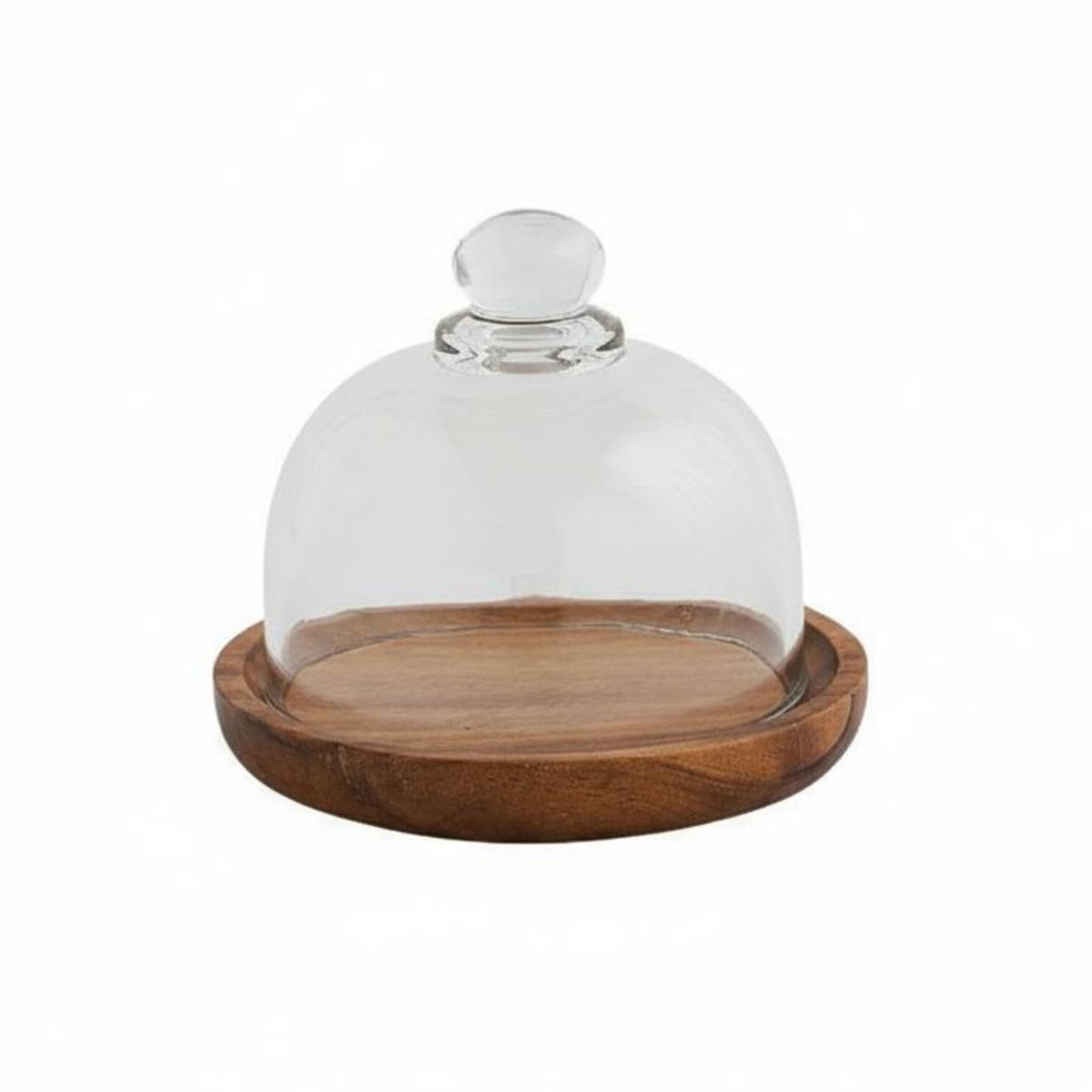 Acacia Wood Serving Plate with Glass Dome Dustproof Wood Base Dessert Dome Wooden Base Cover Jar Finely Polished for Parties