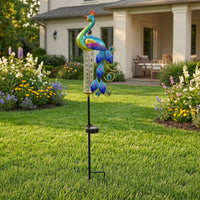 Decorative Peacock Rain Gauge Stake Outdoor Rain Gauge with Solar Light Waterproof Yard Ornament Metal for Homeowners