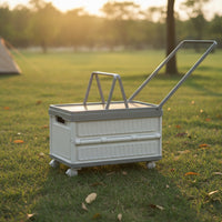Rolling Storage Box with Wood Lid Wheeled Storage Chest with Handle Rugged for  , Picnic