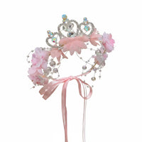 Floral Headband with Ribbons Princess-Style Flower Crown Headband with Flowers Sparkling Hair Accessory Dreamy for Children