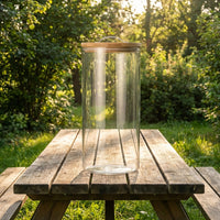 Water Dispenser with Tap, High Borosilicate Glass Drink Dispenser with Bamboo Lid and Wood Stand, Juice Dispenser for Party and Iced Tea Serving