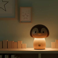 LED Penguin Night Light Compact Penguin Lamp Warm Wooden Night Light Eye-Care for Reading Corner