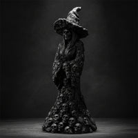 Halloween Skull Witch Figurine Gothic Witch Statue with Skull Fantasy-Themed Desk Ornament Mysterious for Entryway