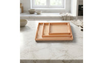 3 Pieces Natural Educational Tray with Handles Rectangular Wooden Tray with Handles Shallow Smooth for Teachers