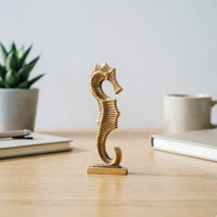 Nautical Decor Brass Seahorse Figurine Intricate Details Seahorse Desk Ornament Artisan-Made Miniature Brass Tea Pet for Collectors, Desktop, Office, Bookshelf