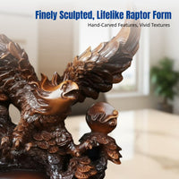 Resin Raptor Sculpture, Wood Grain Raptor in Flight Figurine, Office Desk Decor, Aspiration Theme, Chinese Design Accent