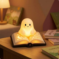 Ghost Lamp with Book Base Cute Ghost Night Light Spooky for Bedside Table, Kids